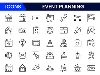 vector illustration web line icon collection featuring event planning symbols like calendar, checkli