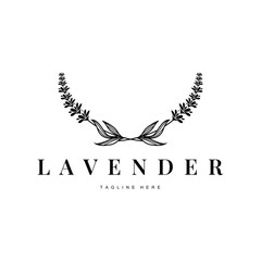 lavender logo with beautiful and simple minimalist lavender flower plants with a line template conce