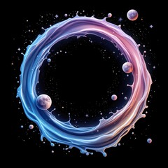 Poster - A vibrant circular swirl of colors with planets, evoking a cosmic and ethereal atmosphere, set against a dark background.