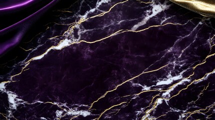 Naklejka na meble Luxury Purple Marble Texture with Gold Veins and Velvet Fabric