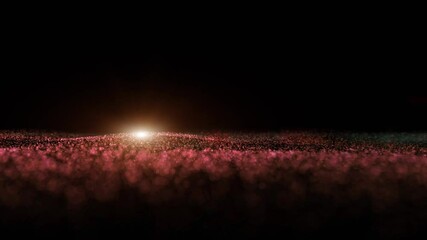 Wall Mural - abstract loop dotted waves travel with red glowing spot light and lens flare animation background.