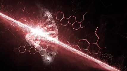 Wall Mural - artistic science red molecula and dna chain animation.m