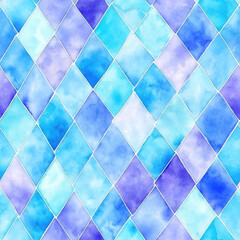 Wall Mural - Watercolor diamond pattern in blue tones, seamless and vibrant