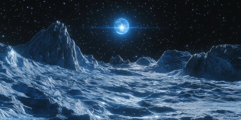 Wall Mural - Frozen lunar landscape at night