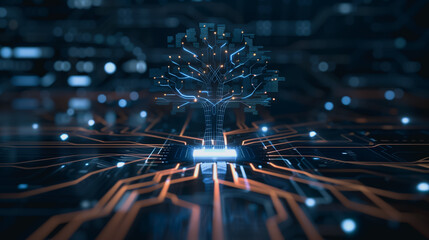 Wall Mural - digital tree: a futuristic digital tree glows with intricate patterns within a circuit board, embody
