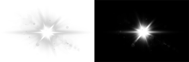Aufkleber - PNG sparkles and glowing stars. Bright white burst with magical lens flare and glitter overlay. Festive abstract background for celebration or holiday vector design.