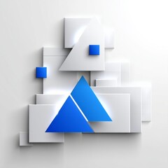 Poster - Abstract 3D Composition with White Cubes and Blue Triangles, Modern Geometric Design with Shadows and Light