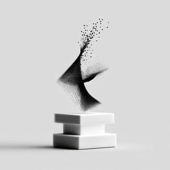 Aufkleber - Abstract Black Particle Formation on White Podium - Contemporary Conceptual Art Installation.