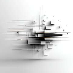 Fototapete - Abstract Composition with Geometric Forms: A minimalist design featuring dynamic lines and layered squares in white and black.