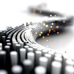 Poster - Abstract Cylindrical Landscape with Bokeh Lights - A Digital Art Creation in Black, White, and Gold.