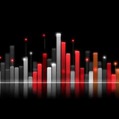 Poster - Abstract Data Visualization: Reflective Bar Graph with Glowing Indicators on Black Background