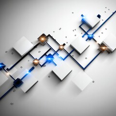 Leinwandbilder - Abstract Network of White Cubes with Blue Connectors and Bright Highlights on a White Background