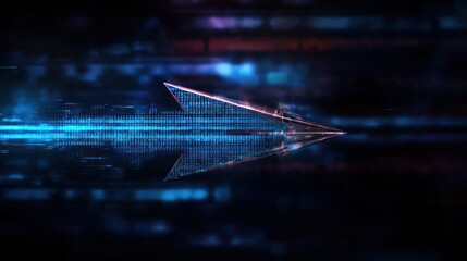 Digital arrow moving forward on a dark tech background