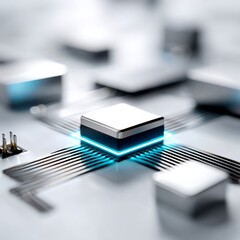 Leinwandbilder - Futuristic Microchip Technology with Glowing Blue Light: Advanced CPU Processor and Circuit Board Design 