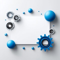 Poster - Modern Technology Template with Gears and Spheres on White - Clean, Minimalist Design
