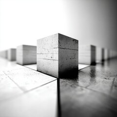 Aufkleber - Monochromatic Cubes: A Study in Perspective and Form, Showcasing Textured Concrete Blocks in a Minimalist Design.