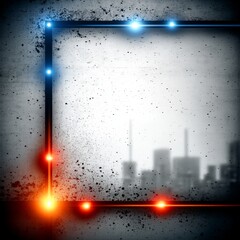 Aufkleber - Urban Grunge Frame with Glowing Lights and Distant Cityscape Silhouette Backdrop