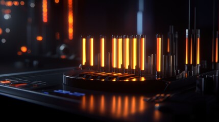 Wall Mural - dark futuristic console with glowing orange tubes