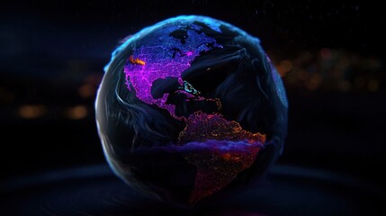 Wall Mural - colorful earth globe, abstract view, city lights background, data visualization