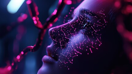 Poster - woman's face, glowing, digital art, neon lights, futuristic, night club