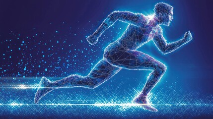 Canvas Print - Abstract digital runner, futuristic background, motion, speed