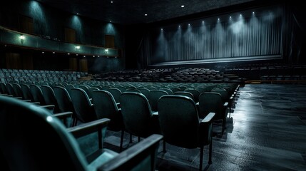 Canvas Print - Empty theater auditorium, dramatic lighting, stage, waiting for show