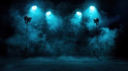 Canvas Print - Blue stage lights illuminating smoky performance space