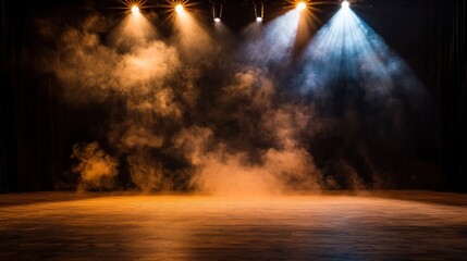 Wall Mural - Stage with spotlights and smoke, dramatic lighting, theatrical performance