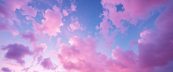 Poster - Pink cloudscape covering blue sky at sunset with stars appearing