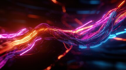 Wall Mural - Abstract neon glowing swirling lines in dark space background