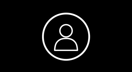 Wall Mural - A simple white outline of a person icon centered within a white circle on a black background