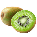 Juicy kiwi fruit cut in half isolated on a white transparent background.