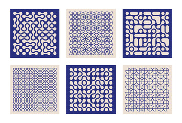 Wall Mural - set of vibrant abstract poster with geometric, liquid connected dots and line shapes. modern seamless background pattern design	