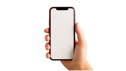hand holding smart phone with blank screen