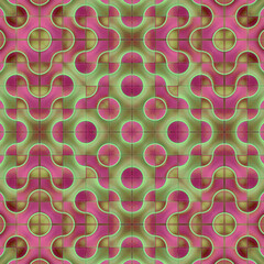 Leinwandbilder - Digital illustration of a symmetrical pattern of colored tiles with wavy lines and circles. Suitable for creating covers, backgrounds for websites or applications. 3d rendering