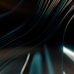 Leinwandbilder - Abstract pattern of flying stripes of metallic shiny dark fabric with depth of field effect. 3d rendering digital illustration
