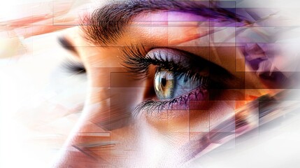 Canvas Print - close-up woman eye looking out at abstract geometric patterns
