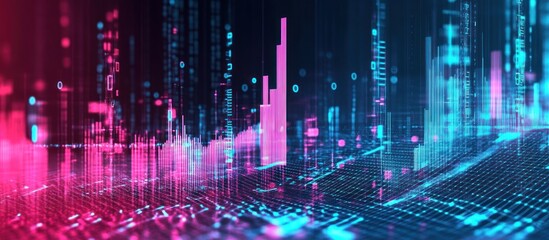 Abstract futuristic digital landscape with binary code and colorful data