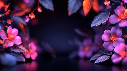 Wall Mural - Neon Floral Arrangement, Dark Background, Studio Setting