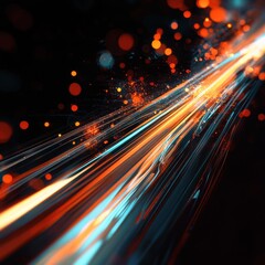 Wall Mural - abstract light trails: a symphony of orange and teal