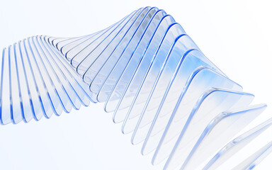 Wall Mural - abstract light blue 3d background with glass transparent square plates row. crystal gradient curve w