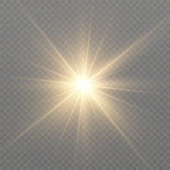 Wall Mural - glow effect. gold star on a transparent background. bright sun. vector illustration.