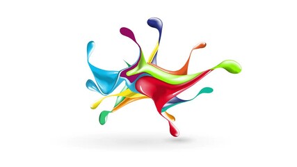 Wall Mural - dynamic paint splashes creating a vibrant and colorful explosion on a white background