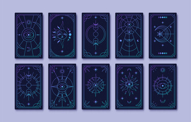 tarot card back design with celestial symbols, crescent moon, sun, magic eye. taro backgrounds, occu