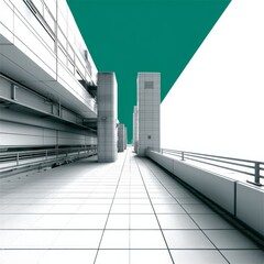 Poster - Abstract Architectural Corridor with Geometric Shapes and Minimalist Design - White and Green