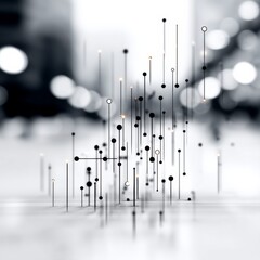 Leinwandbilder - Abstract Cityscape: Lines, Circles, and Bokeh in Black and White, Representing Connectivity and Growth