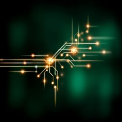 Poster - Abstract Glowing Circuit Board Design on a Deep Green Background, High-Tech Visual Concept