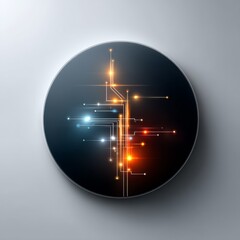 Aufkleber - Abstract Technological Circuitry on a Round Surface, Emitting Glowing Lights and Connecting Points of Data.