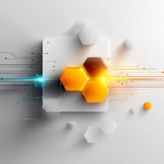 Leinwandbilder - Abstract Technological Design with Hexagons and Glowing Lines, Modern Futuristic Artwork