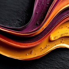 Fototapete - Abstract Waves of Autumn Colors with Water Droplets on a Textured Black Background
